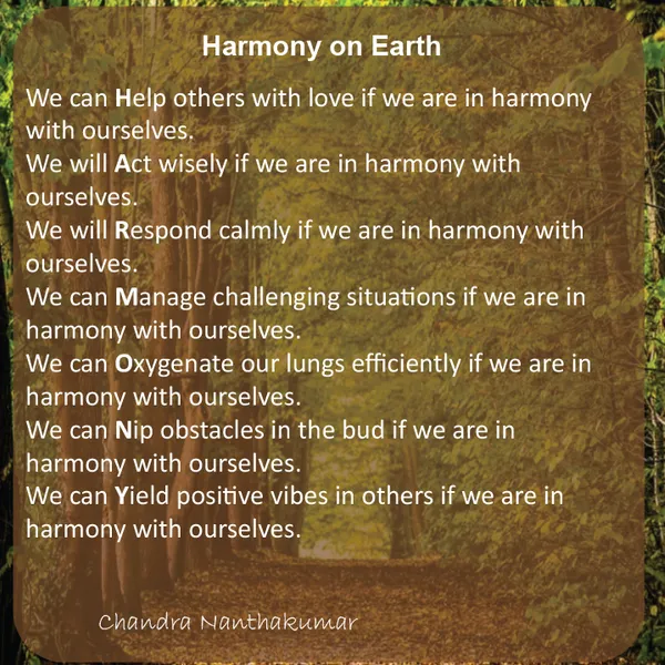 Harmony on Earth Poem, by Dr Chandra Nanthakumar